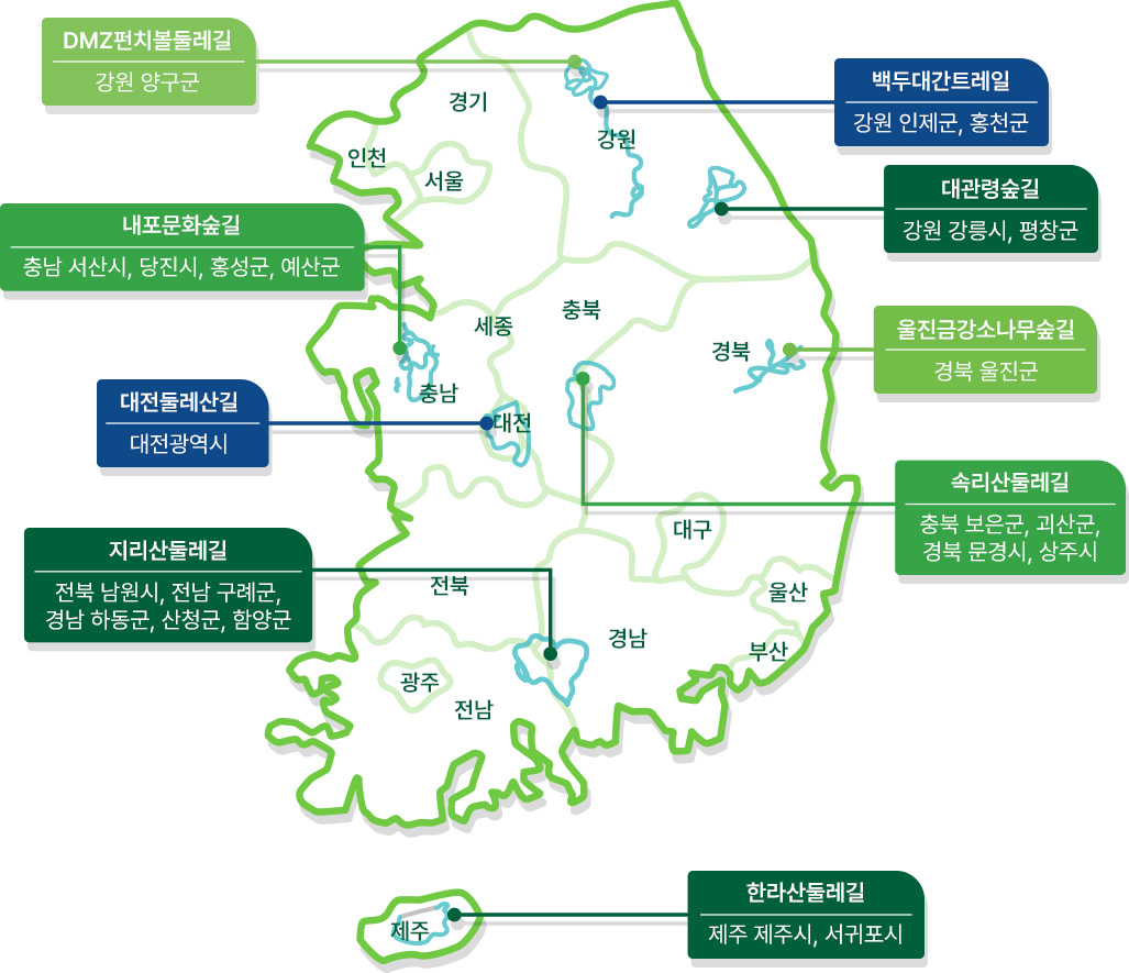 대한민국 국가 숲길 지도